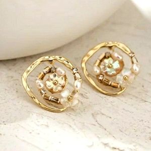 14k gold plated freshwater pearl spiral studs